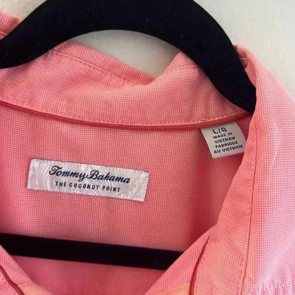 Men’s Tommy Bahama Pink Silk Tropical Button Down Short Sleeve Shirt Size L - Picture 2 of 9